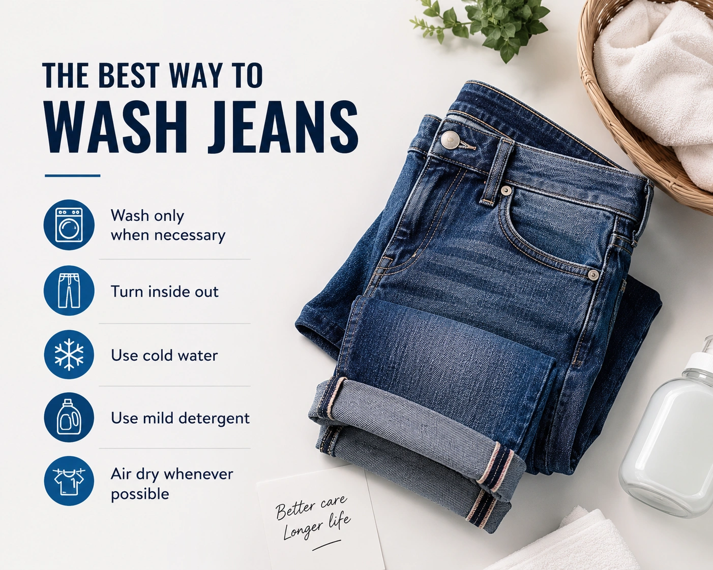 Best way to wash jeans without fading using cold water and mild detergent