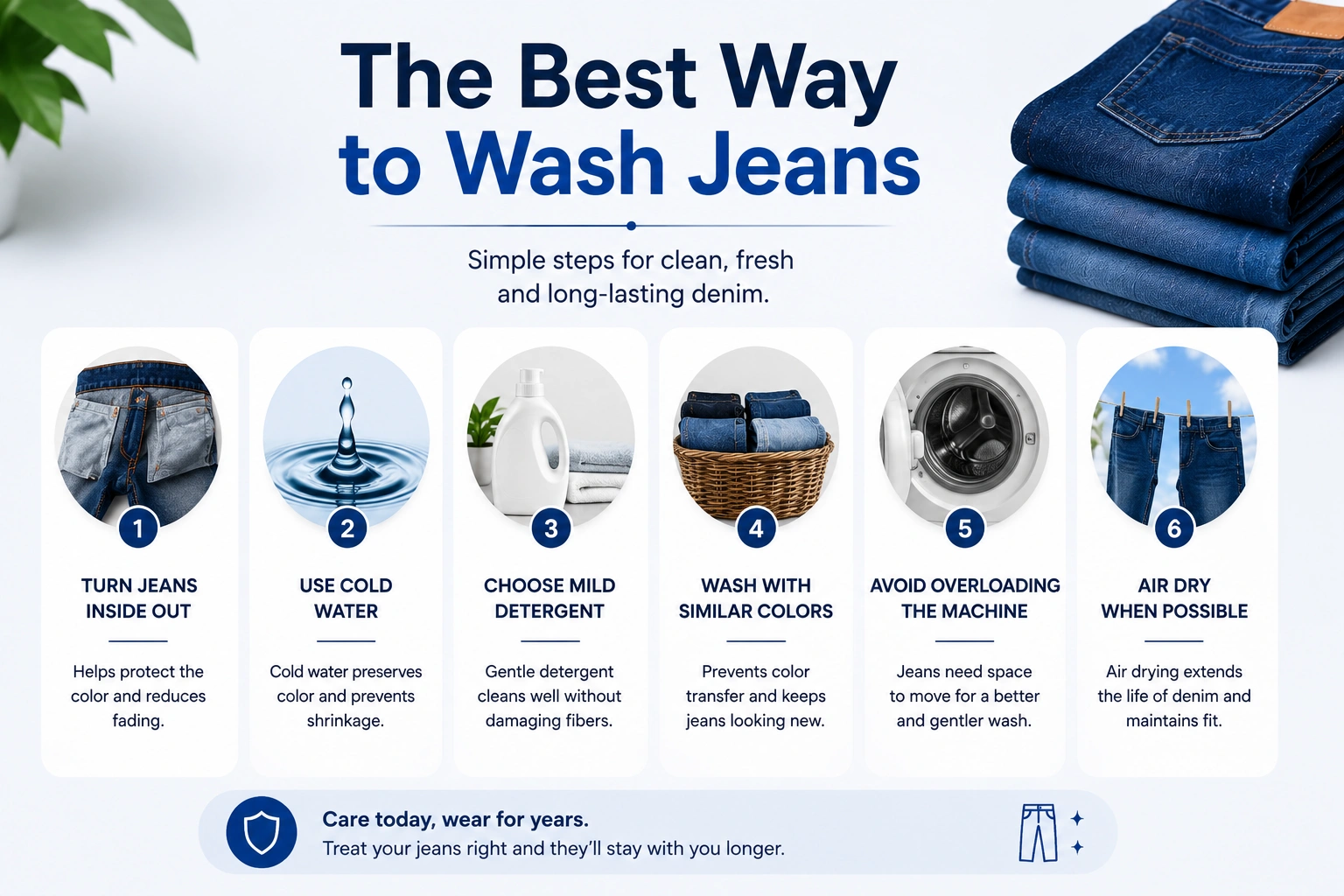 Best way to wash jeans using cold water mild detergent and air drying techniques