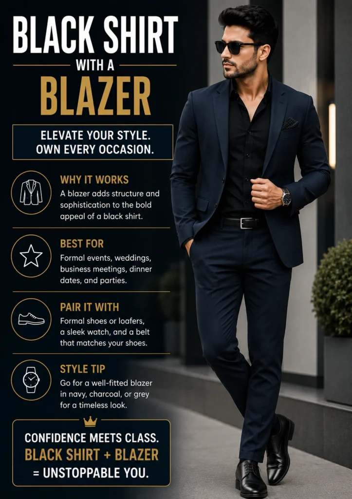 Black shirt combination with blazer formal men's fashion outfit