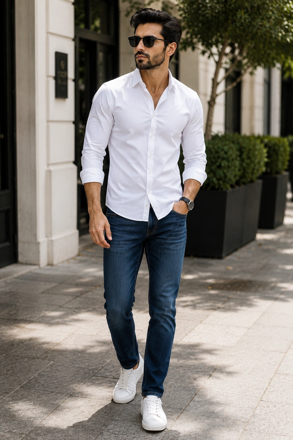 White shirt combination with blue jeans casual outfit ideas for men