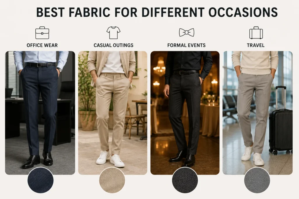 Best fabric for trousers comparison for office wear casual outings formal events and travel