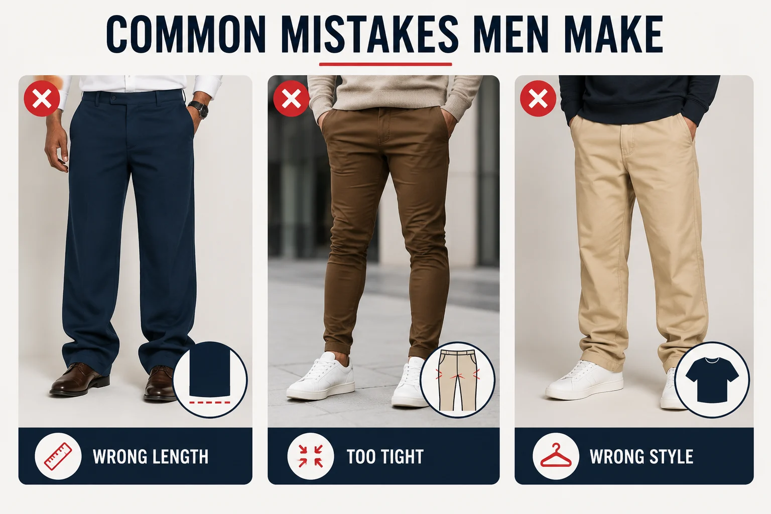 Best practices for styling trousers including proper fit tailoring color coordination and seasonal dressing