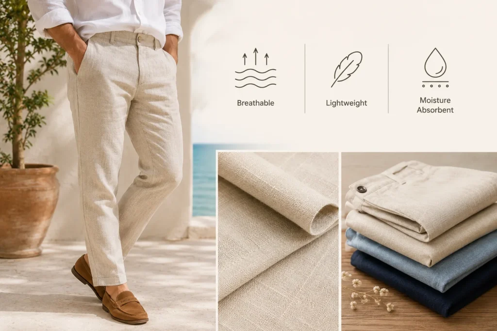Best fabric for trousers featuring lightweight linen trousers for summer comfort